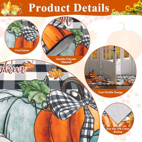 U'Artlines Fall Pumpkin Kitchen Rugs with Runner Sets 3 Piece, Washable - Image 3
