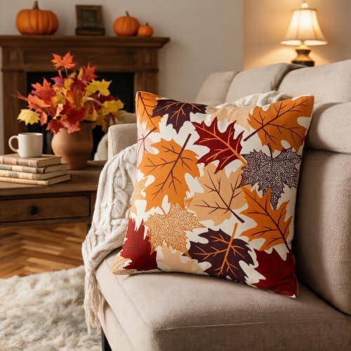 Fall Leaves Pillow Covers 22x22 Set of 2, Maple Leaf Autumn Harvest Thanksgiving Decorative Throw Pillow Cases Holiday Outdoor Seasonal Farmhouse Decor for Sofa Couch Bed - Image 4