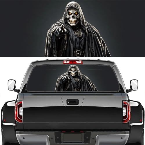 Retro Grim Reaper Truck Rear Window Graphic Decals, Horror Dark Gothic Skeleton Pickup Car Window Stickers Truck Back Window Film Decal for Trucks SUV 66 x 22 inch
