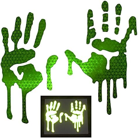 customTAYLOR33 High Intensity Grade Reflective Bloody/Dripping Hands Decals for Helmets, Windscreens, Rear Windows, Bumper Stickers (7 inches Height, Lime Green)