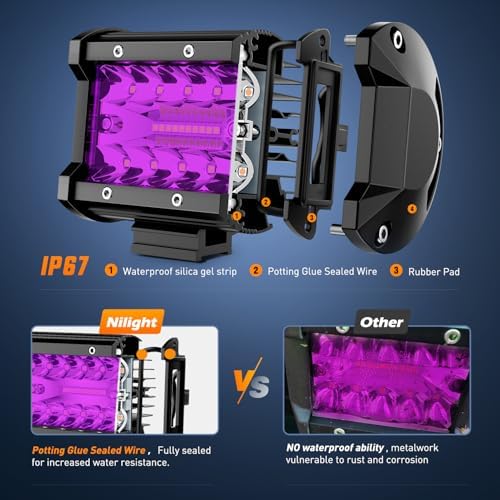 Nilight 2 PCS 4 Inch 60 W LED Light Pods Purple Spot Flood Combo Beam