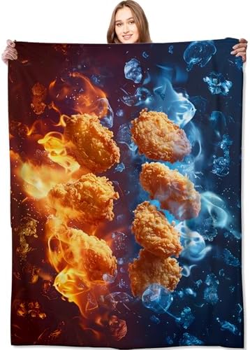 Hot and Cold Fried Chicken Nugget Blanket Dynamic Fire and Ice Throw Blankets,Birthday Gifts for Men Women,Lightweight Soft Fleece,Food Lovers,Sofa Couch Bed Room Modern Decor 40x50in by VODRM