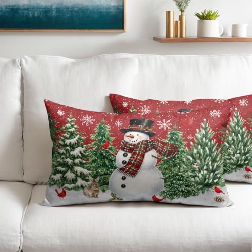 Christmas Snowman Lumber Pillow Covers 12x20 Set of 2 Red Highly Absorbent - Image 2