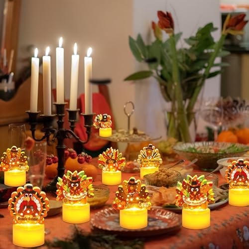 12 PCS Turkey Tea Lights Candles Thanksgiving Table Decorations, LED Flameless Tealight Candles Battery Operated Thanksgiving Decorations Centerpieces Turkey for Table Home Indoor Party Decor Gifts - Image 2