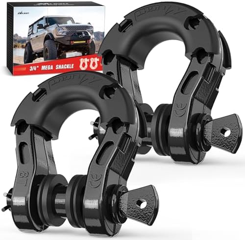 Nilight 2 Pack 3/4" Mega D-Ring Shackle with 7/8" Screw Pin 68,000LBS Break Strength, Heavy Duty Off Road Recovery Shackle for Use with Tow Strap, Winch, Off-Road Jeep Truck Vehicle