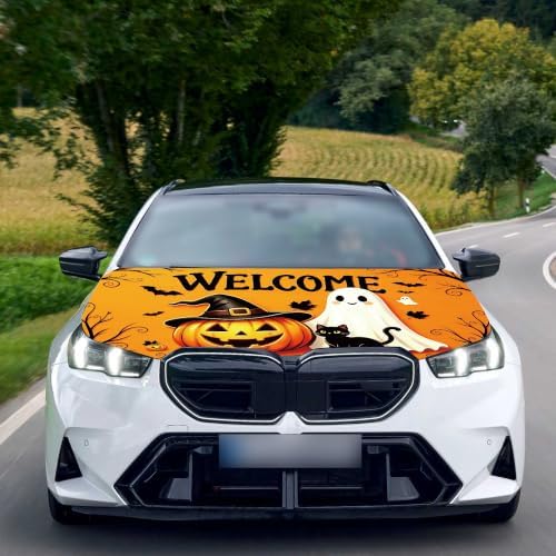 Halloween Jack-o'-Lantern Ghost Car Hood Cover,4x5ft, Universal Fit