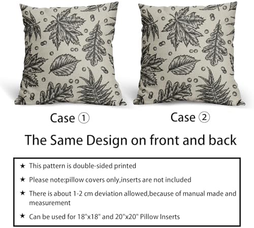Black Fall Pillow Covers 20x20 Set of 2 Cream Maple Leaf Print Autumn Colored Harvest Decorative Outdoor Pillowcases Farmhouse Seasonal Throw Cushion Case Decor for Home Couch Sofa Bed - Image 6