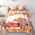 Erosebridal Red Farm Truck Car Bed in a Bag Twin 7 Pieces,Thanksgiving Pumpkin Fall Leaves Comforter Set Reversible Farmhouse Autumn Harvest Design,Soft Breathable Bedding Sets with Comforter,Sheets by Erosebridal