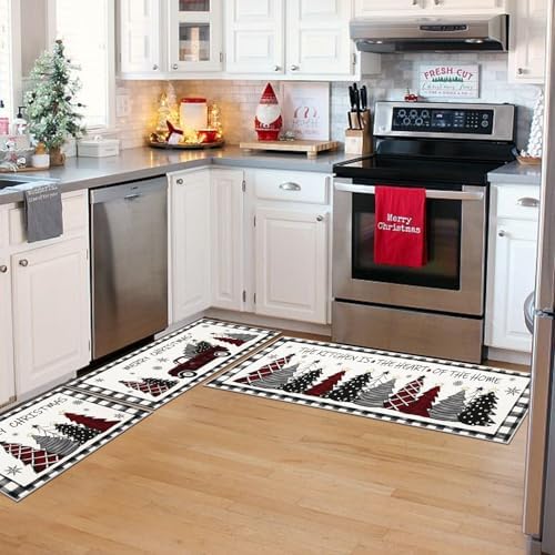 U'Artlines Christmas Kitchen Rugs and Mats Set of 3, Non Skid Tree Car Rug - Image 4