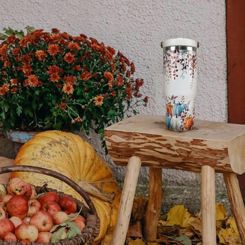 30oz Fall Tumbler with Handle and Flip Straw, Fall Gifts for Women, Reusable Stainless Steel Pumpkin Tumbler, Insulated Leak Proof Travel Coffee Mug - Image 2