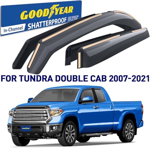 Goodyear Shatterproof in-Channel Window Deflectors for Trucks Toyota Tundra 2007-2021 Double Cab, Rain Guards, Window Visors for Cars, Vent Deflector, Truck Accessories, 4 pcs- GY003411LP