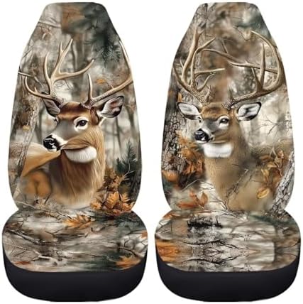 Camouflage Hunting Deer Car Seat Covers for Front Seat Breathable Car Seat Cover Protection Interior Accessories Easy to Install and Clean Universal for Cars SUV