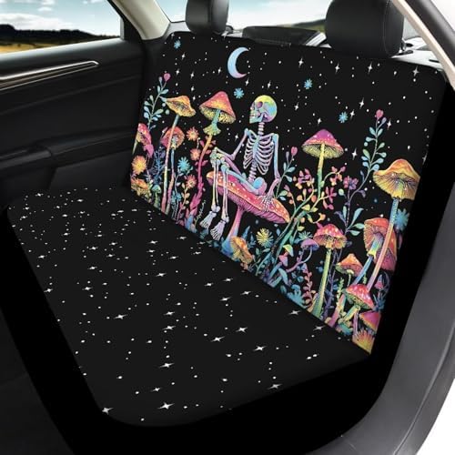Skull Colorful Mushroom Car Seat Covers 4Pcs Front & Rear Breathable Seat Covers Universal Fits for Truck, Sedan, SUV Auto Interior Protector Car Accessories Halloween Decor