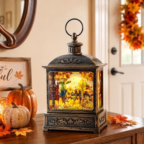 Fall Snow Globe Lantern - Thanksgiving Glittering Lighted Lantern, Fall Decorations Autumn Harvest Day Gifts, Home Fall Indoor Decor (Scarecrow &Turkey) - Image 5