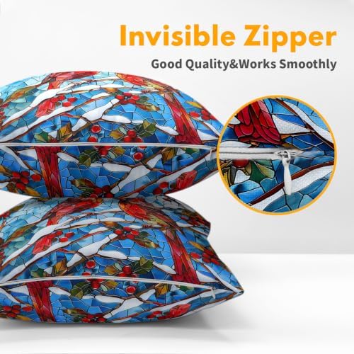 Winter Red Cardinal Bird Pillow Covers 22x22 Set of 2 Highly Absorbent - Image 5
