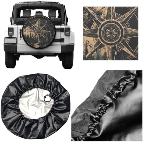 Retro Compass Spare Tire Cover Wheel Protectors Weatherproof Sun Protection Covers Universal for SUV Jeep Travel Trailer 15"