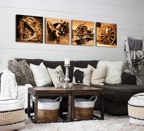 DJSYLIFE Western Decor Cowboy Wall Art Canvas Poster, 12" x 12" x 4pcs - Image 6