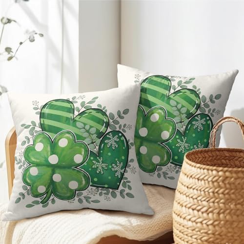 St Patricks Day Pillow Covers 24x24 Set of 2 Shamrock Clover Throw Pillow Covers Rustic Spring Pillowcase Linen Decoration Farmhouse Decorative Green Cushion Case Couch for Indoor Outdoor Home Decor - Image 7