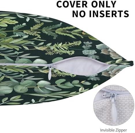 KiuLoam Black and Green Plant Pillow Covers 18x18 Inch Set of 2, Spring Botanical Plant Print Decorative Throw Pillow Cases, Botanical Style Couch Cushion Covers for Sofa Living Room Farmhouse Decor - Image 6