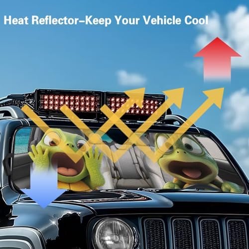 Renewold Car Sun Shade, Windshield Sunshade for Jeep Wrangler JK JKU JL JLU, Block Glare UV Heat Cover, Car Interior, Funny Sea Turtle Driving, Accessories Sun Visor Shield Fit for Jeep Gladiator JT