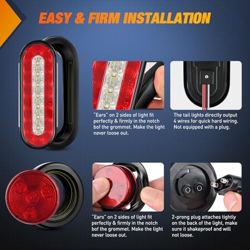 Nilight Steel Trailer Light Boxes Kit w/Oval Tailight Round Marker Lamp