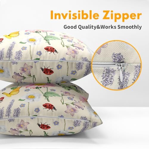 Spring Pillow Covers 24x24 Set of 2 Floral Throw Pillow Covers Rustic Butterfly Pillowcase Linen Decoration Farmhouse Soft Decorative Summer Cushion Case Couch for Indoor Outdoor Home Decor - Image 5