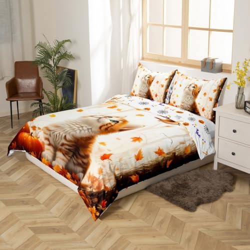 Erosebridal Kids Cat Toddler Size Comforter Cover, Fall Harvest Bedding Set for Girls Boys Teens Room Decor, Autumn Fall Maple Leaf Duvet Cover Bird Rustic Farmhouse Bed Cover with 1 Pillow Case - Image 5