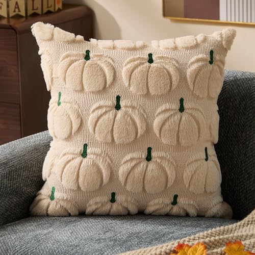 DFXSZ Fall Pillow Covers 20x20 2Pcs Beige Green Pumpkin Fall Decorations - Image 3