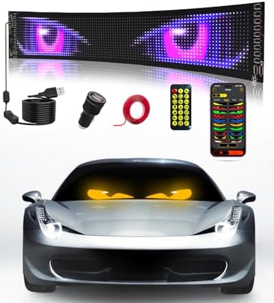 Devil Eyes Light for Windshield: 23.4"x4.7" Programmable LED Signs with APP & Remote Control - 5V USB Digital Lighting Display, LED Lights for Cars (1 Pcs)