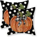 Fall Pillow Covers 18x18 Set of 2 Pumpkin Maple Leaf and Polka Dot Fall Decor Pillowcase Autumn Thanksgiving Decorative Outdoor Throw Pillow Covers Linen Farmhouse Cushion Case for Couch Home by Gohdiwh