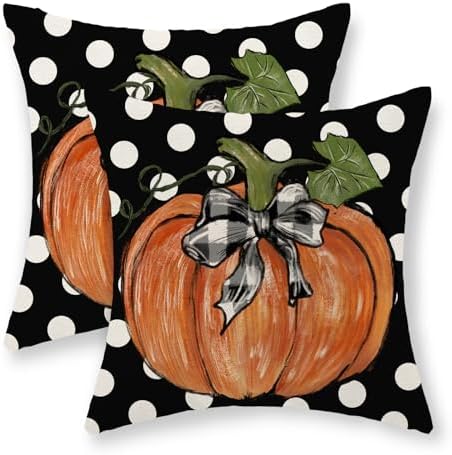 Fall Pillow Covers 20x20 Set of 2 Pumpkin Maple Leaf and Polka Dot Fall Decor Pillowcase Autumn Thanksgiving Decorative Outdoor Throw Pillow Covers Linen Farmhouse Cushion Case for Couch Home by Gohdiwh