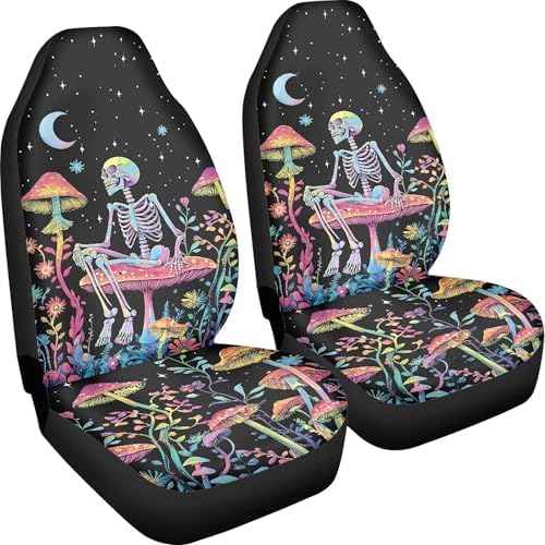 Skull Galaxy Mushroom Print Car Seat Cover Front Seats Only for Women,Universal Fit for Most Cars,SUVs,Sedan,Truck or Van
