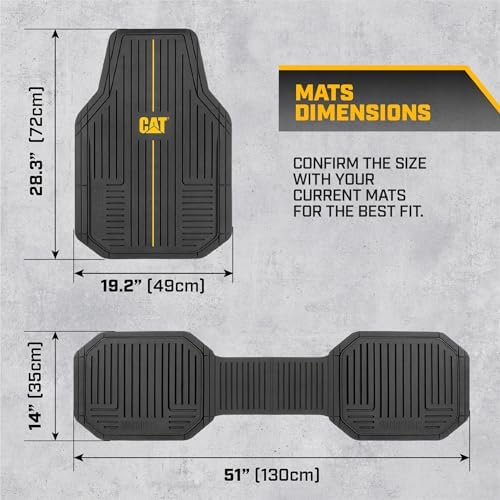 CAT® Trim to Fit Rubber Car Mats Full Set, Automotive Floor Mats, Interior Accessories & Car Rug Protection VulcanCore Heavy-Duty 4-Piece All Weather Floor Mats for Cars, Trucks & SUVs Black Yellow