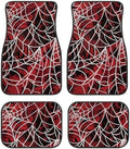 Red Blood White Spider Web Print Funny Halloween Car Floor Mats 4 PCS, Cute Durable Interior Accessories for Car SUV, All Weather Floor Mats with Front Rear Trunk Liners Set for Party