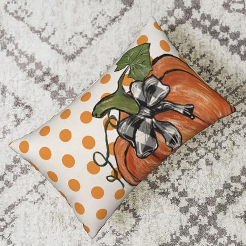 Fall Pillow Covers 12x20 Set of 2 Orange Pumpkin Leaf and Polka Dot Fall Decor Pillowcase Autumn Thanksgiving Decorative Outdoor Throw Pillow Covers Linen Farmhouse Cushion Case for Sofa Home - Image 4