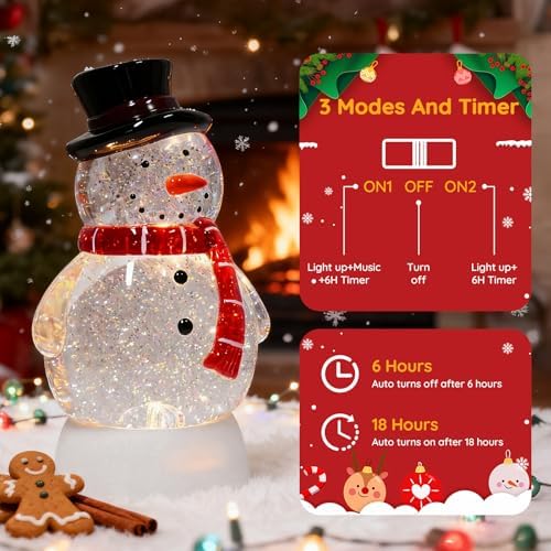 Christmas Snow Globe Snowman Lighted Musical Glitter Globe Battery Operated or USB Powered with Timer Water Glittering Snowing Globe for Christmas Party Home Table Decorations Gifts (Snowman) - Image 4