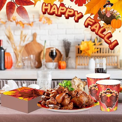 Sliner 180 Pcs Thanksgiving Disposable Dinnerware Set, Bright Turkey - Image 5
