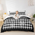 Merry Christmas Kids Duvet Cover Set Full Size,Christmas Trees Snowflake Xmas Bedding Set,Girls Boys Adults Room Decor,Geometric Grids Dots Comforter Cover,Black White Chic Quilt Cover,2 Pillowcases by Manfei