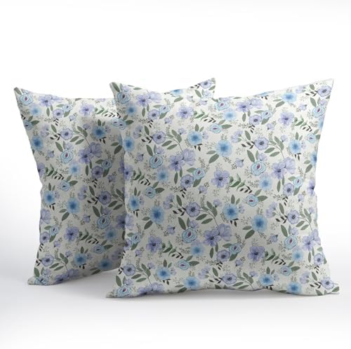Light Blue Pillow Covers 20x20 Set of 2 Spring Floral Throw Pillow Covers Vintage Pillowcase Linen Decoration Farmhouse Soft Decorative Purple Green Cushion Case Couch for Indoor Outdoor Home Decor - Image 2