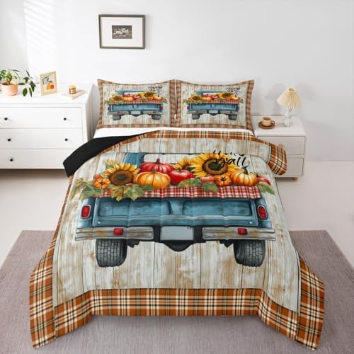 Sunflower Comforter Set Teens Children Pumpkin Bedding Set Autum Queen by Erosebridal