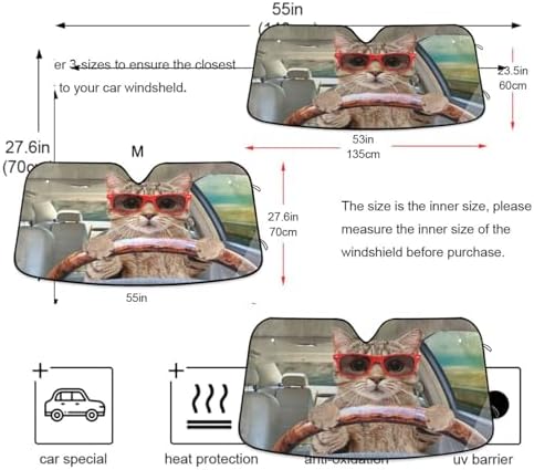 Fun Cute Cat Driving Car Windshield Sun Shade Foldable UV Ray Sun Visor Protector Sunshade to Keep Your Vehicle Cool (57" x 31.5")
