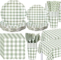 Funnymoom 452 Pcs Sage Green White Gingham Checkered Party Supplies for 50 by Funnymoom