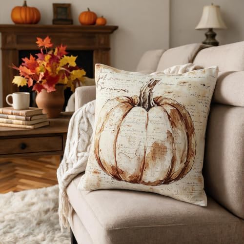 Vintage Fall Pumpkin Pillow Covers 18x18 Set of 2, Autumn Harvest Themed Thanksgiving Decorative Throw Pillow Cases Outdoor Rustic Seasonal Farmhouse Decor for Sofa Couch Bed - Image 4