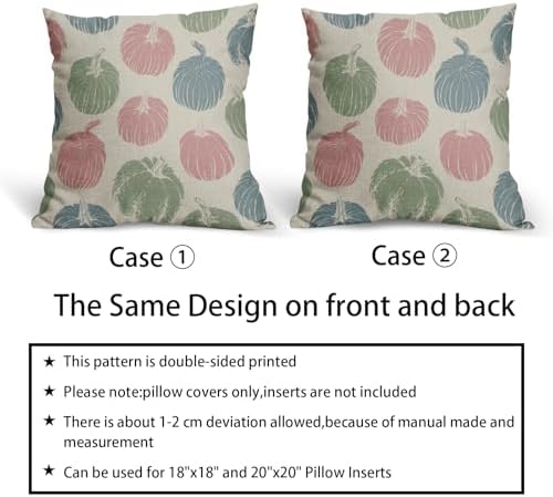 Pink Blue Green Pumpkin Fall Pillow Covers 20x20 Set of 2 Autumn Harvest Print Thanksgiving Decorative Throw Pillows Outdoor Farmhouse Cushion Case Seasonal Decor for Couch Sofa Bed - Image 6