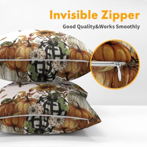 Fall Sunflower Throw Pillow Covers 20x20 Set of 2 Autumn Buffalo Plaid Pumpkin Thanksgiving Pillow Covers Bird leaves berries Pillowcase Vintage for Kitchen Sofa Cushion Outdoor Bedroom Decoration - Image 6