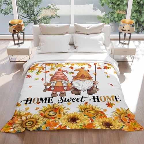 DecorLovee Orange Fall Blanket 50"x60", Reversible Gnomes Thanksgiving Throw Blanket for Couch/Bed, Maple Leaf Sunflower Lightweight Soft Throw Blankets for Women, Warm Fuzzy Blankets for Winter - Image 5