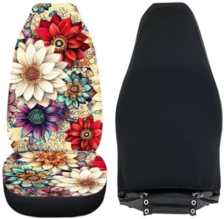 BIGCARJOB Blossom Lotus Car Seat Covers Set for Front Only Boho Lotus Print Car Interior Accessories Cute Seat Protector for Cars Saddle Blanket,Fit Most Vehicle,Cars,Sedan