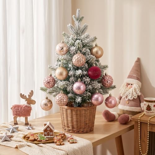 DecorbyHannah 12ct Pink Gold Christmas Ornaments Tree Decorations 2.36Inch - Image 2