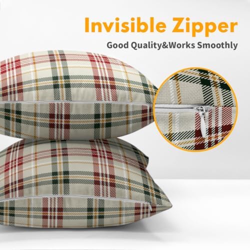 Christmas Plaid Pillow Covers 18x18 Set of 2 Cream Highly Absorbent - Image 5