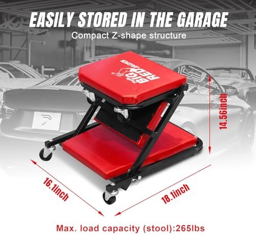Big RED ATR6036ZER 36" Foldable Z-Creeper Seat: 2-in-1 Garage Shop Creeper for Auto Repair with 6 Wheels, 300 Lbs. Capacity - Red - Image 4